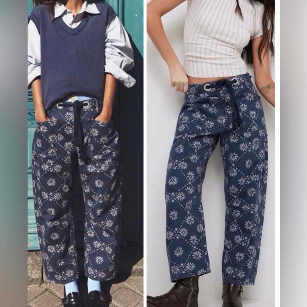 Free People Sz 25 Moxie Printed Low Slung Barrel Jeans